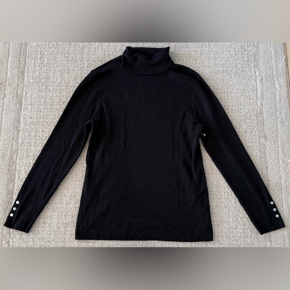 Chico's Other - Chico’s Black Turtleneck Sweater Size 1 US 8 Long Sleeve Button Cuff stretch